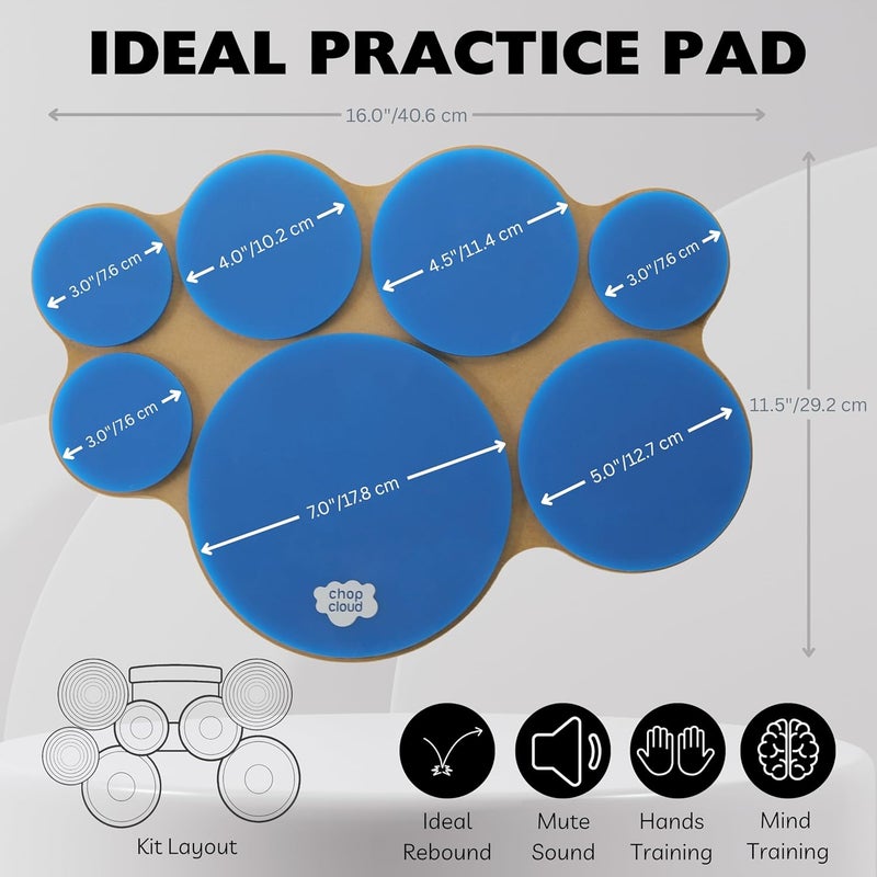 Chop Cloud Store Drum Practice Pad - Compact Multi-target Drumming Practice Pad for Pattern and Phrasing Development - Standard Drum Kit Layout - 7 Silent Pads with Perfect Rebound - Image 4